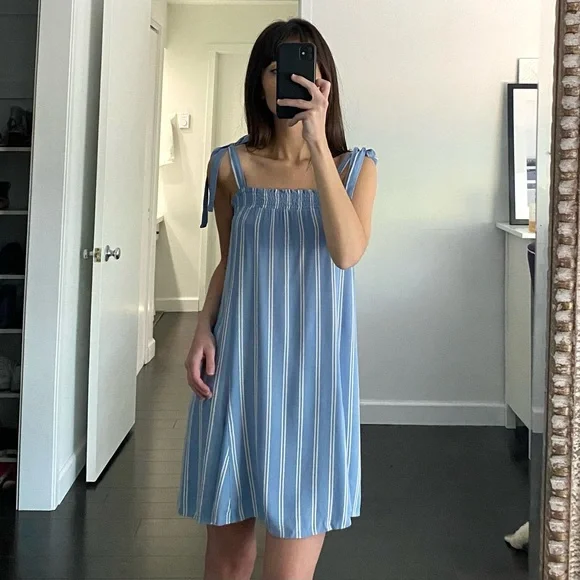 Privacy Please / Revolve Tobi Striped Tie Strap Mini Dress in Blue - Picture 2 of 11
